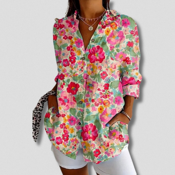 Women's Floral Long Sleeve Button-Down Shirt - Everyday Style