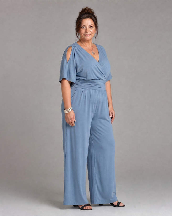 Women's Cold Shoulder Wrap Waist Relaxed Jumpsuit - Effortless Day to