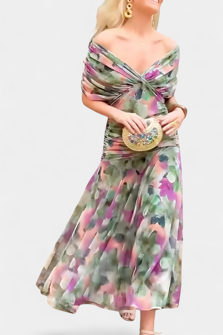 Women's Long Floral V-Neck Dress - Effortless Elegance