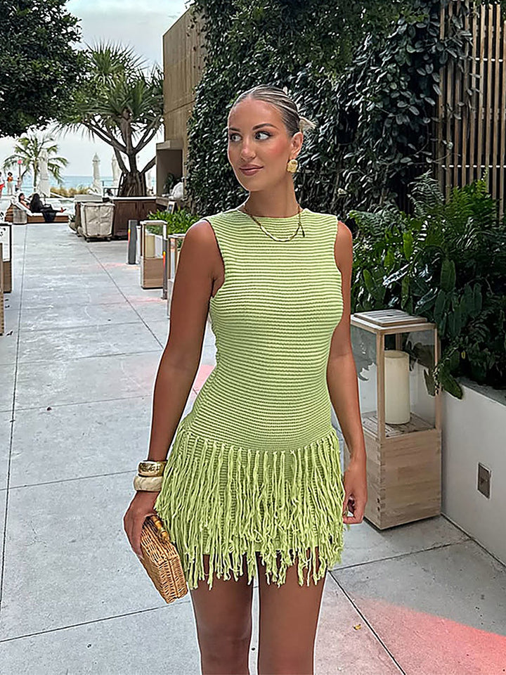 Knit Tassel Slim Vest Dress