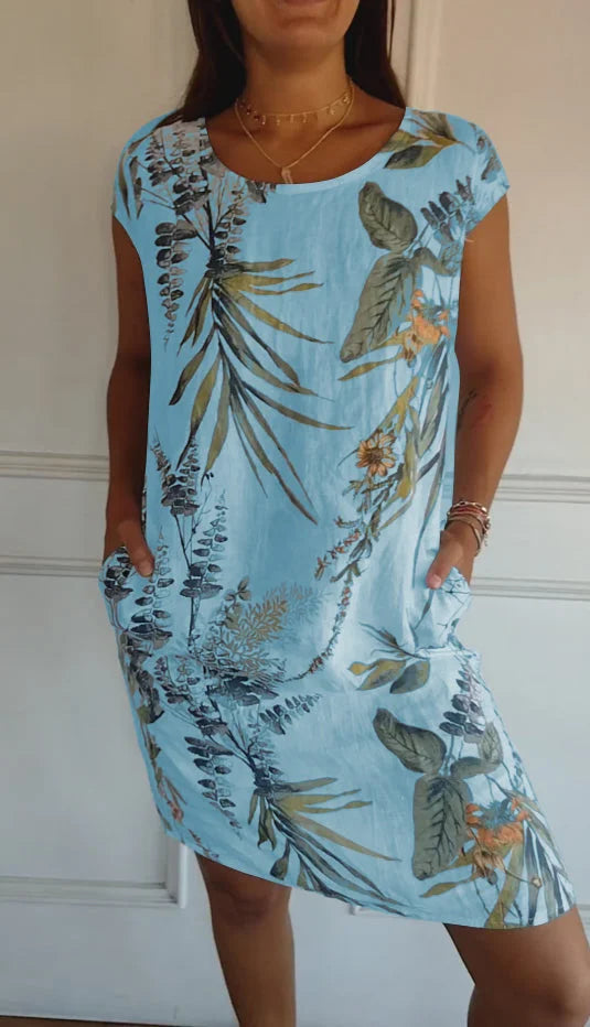 Women's Cotton-Linen Dress with Pockets - Botanical Summer Style
