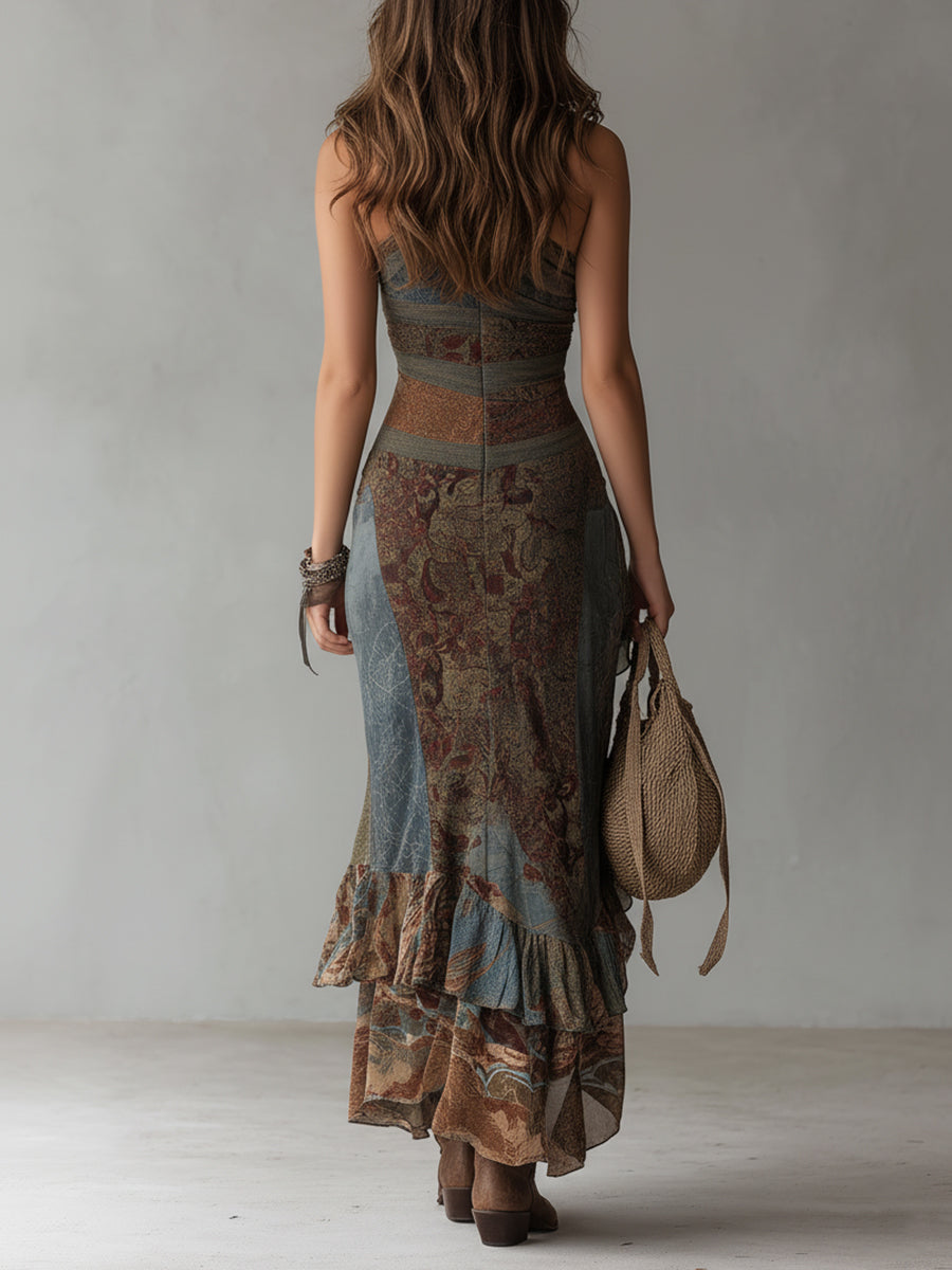 Women's Vintage Floral Maxi Dress - Effortless Summer Style