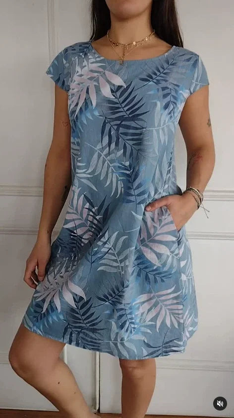 Women's Cotton-Linen Dress with Pockets - Botanical Summer Style
