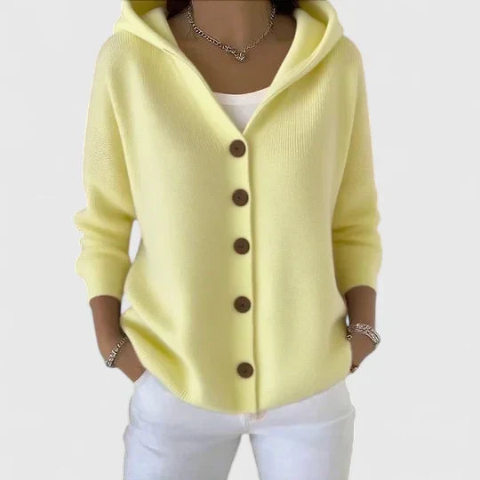 Women's Button-Up Hooded Cardigan - Cozy Layering Piece