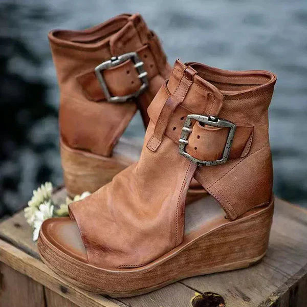 Women's Chic Buckle Wedge Sandals - Effortless Style and Comfort