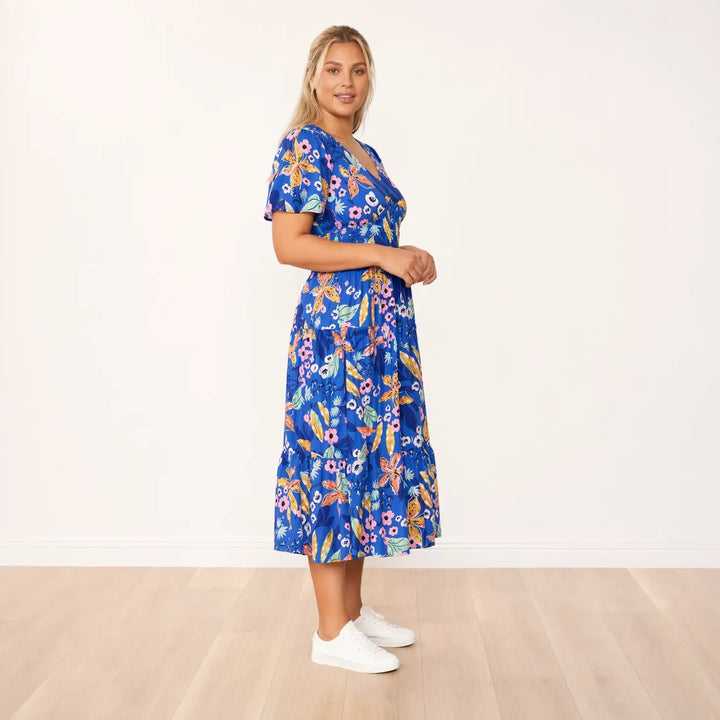 Women's Navy Floral Dress – Whitney Flattering Occasion Style – view 6