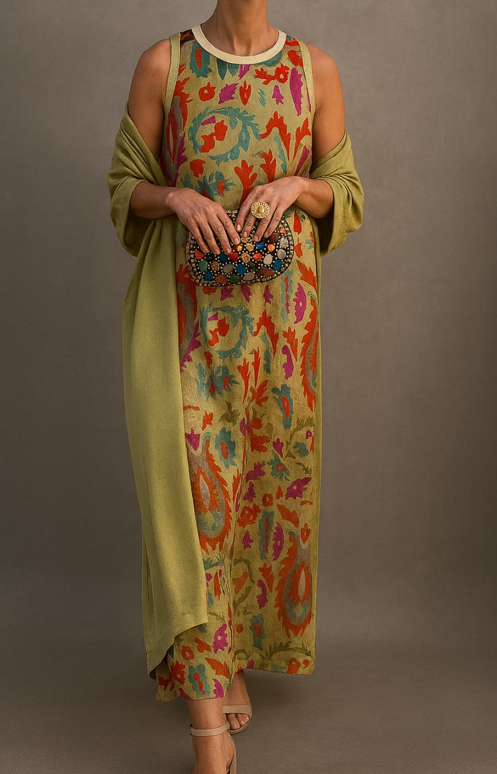 Women's Elegant Maxi Dress with Stole - Formal Occasion Wear