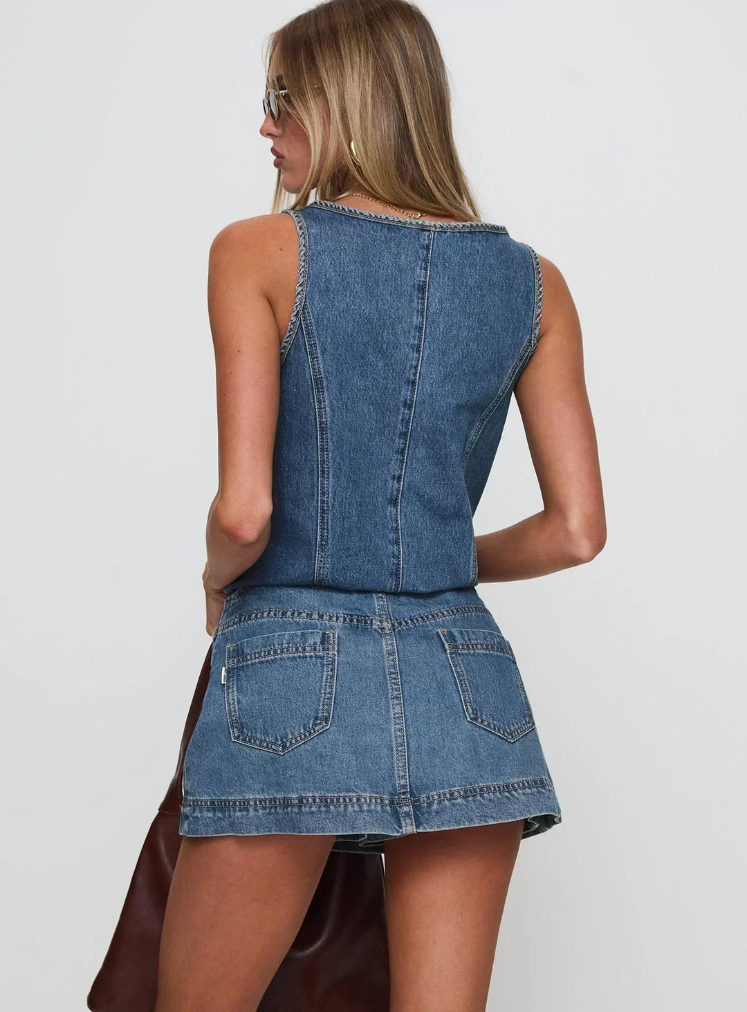 Women's Denim Top and Skirt Set - Structured & Versatile