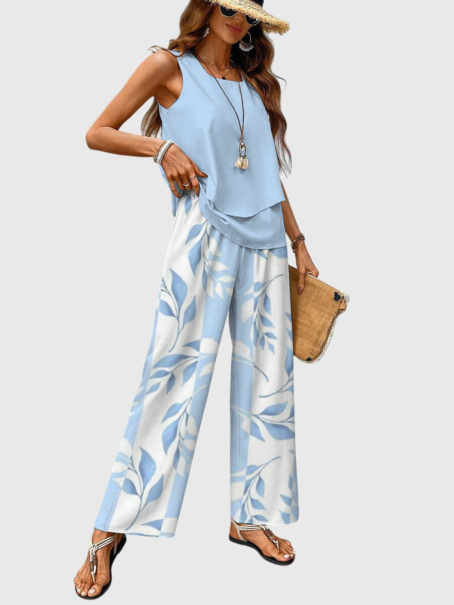 Women's Square Neck Printed Two-Piece Set for Summer