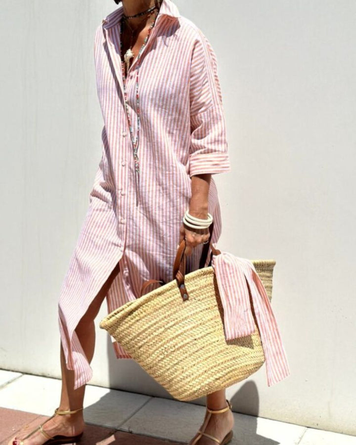 Women's Striped Linen Shirt Dress - Breezy Summer Style