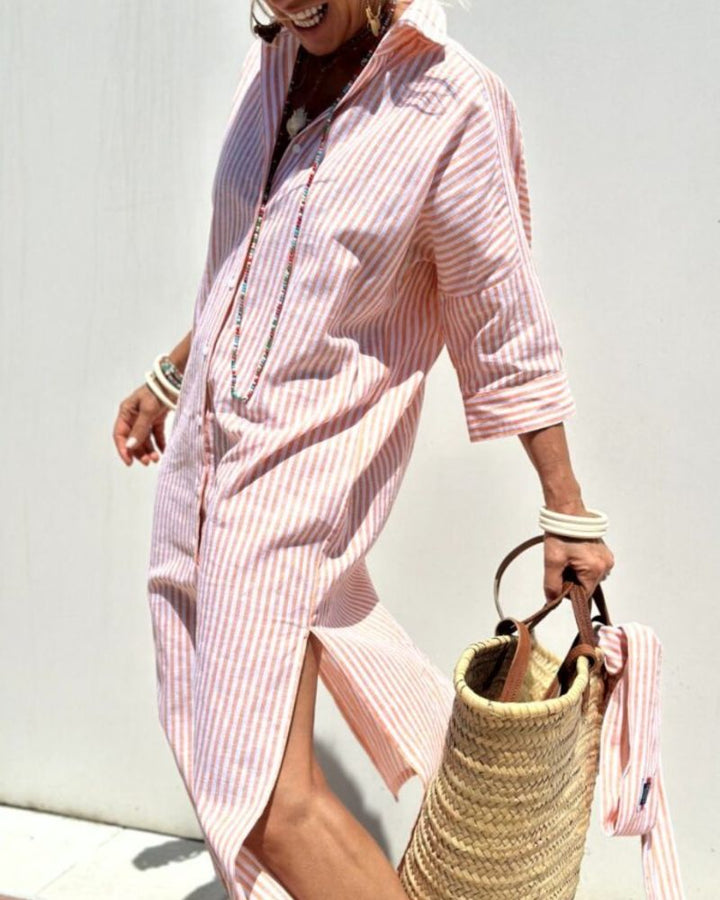Women's Striped Linen Shirt Dress - Breezy Summer Style