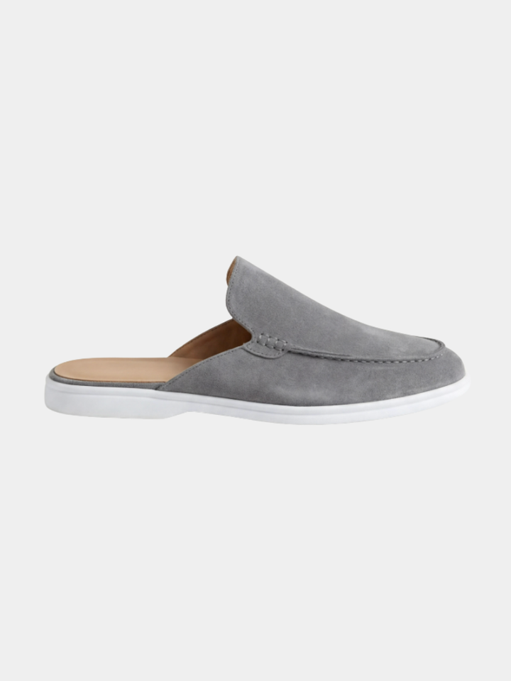 Men's Leather Slip-On Mules – Yacht Loafers – Grey