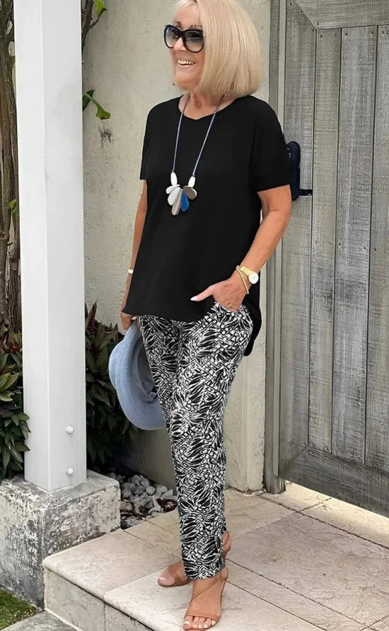 Women's Cotton-Blend Printed Relaxed Fit Outfit Set - Vacation Ready