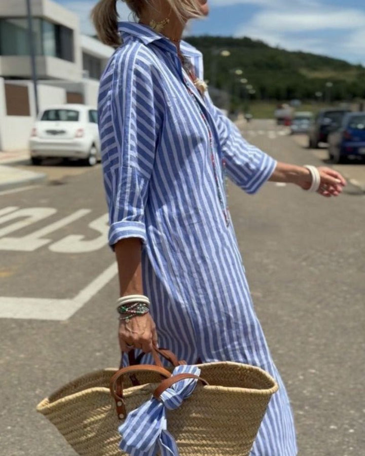 Women's Striped Linen Shirt Dress - Breezy Summer Style