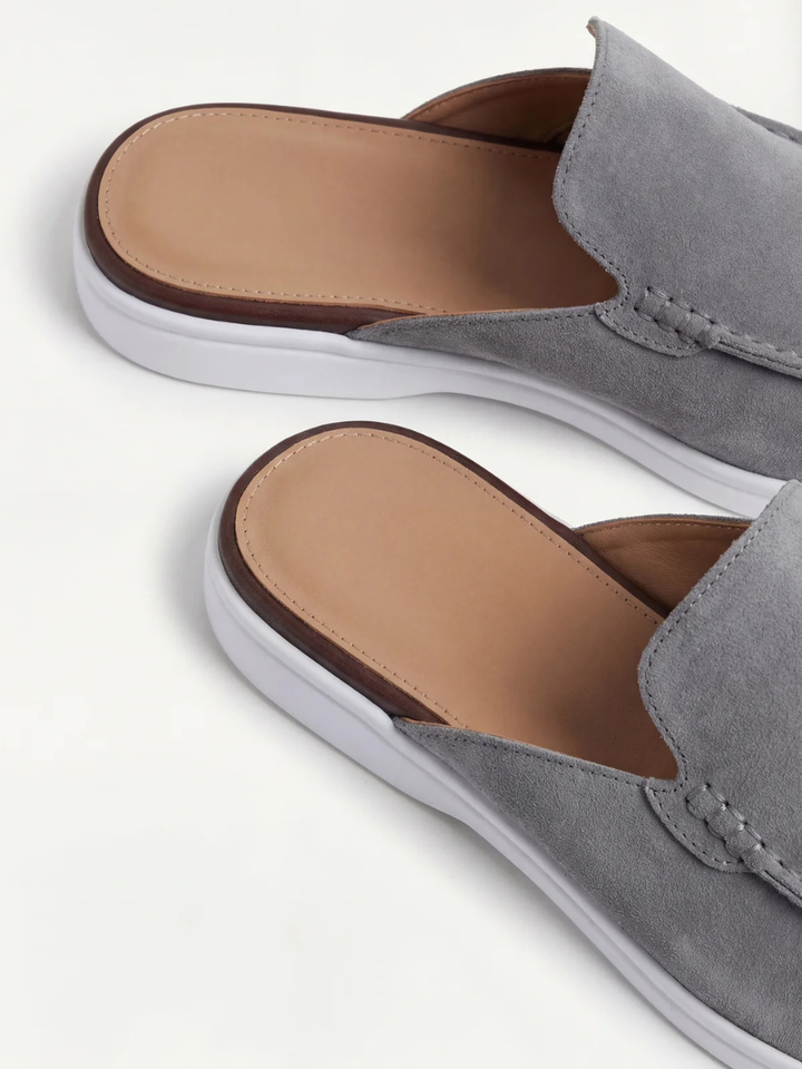 Men's Leather Slip-On Mules – Yacht Loafers – Grey