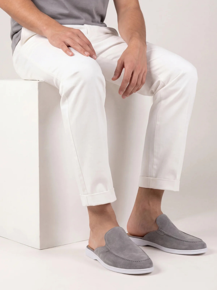 Men's Leather Slip-On Mules – Yacht Loafers – Grey