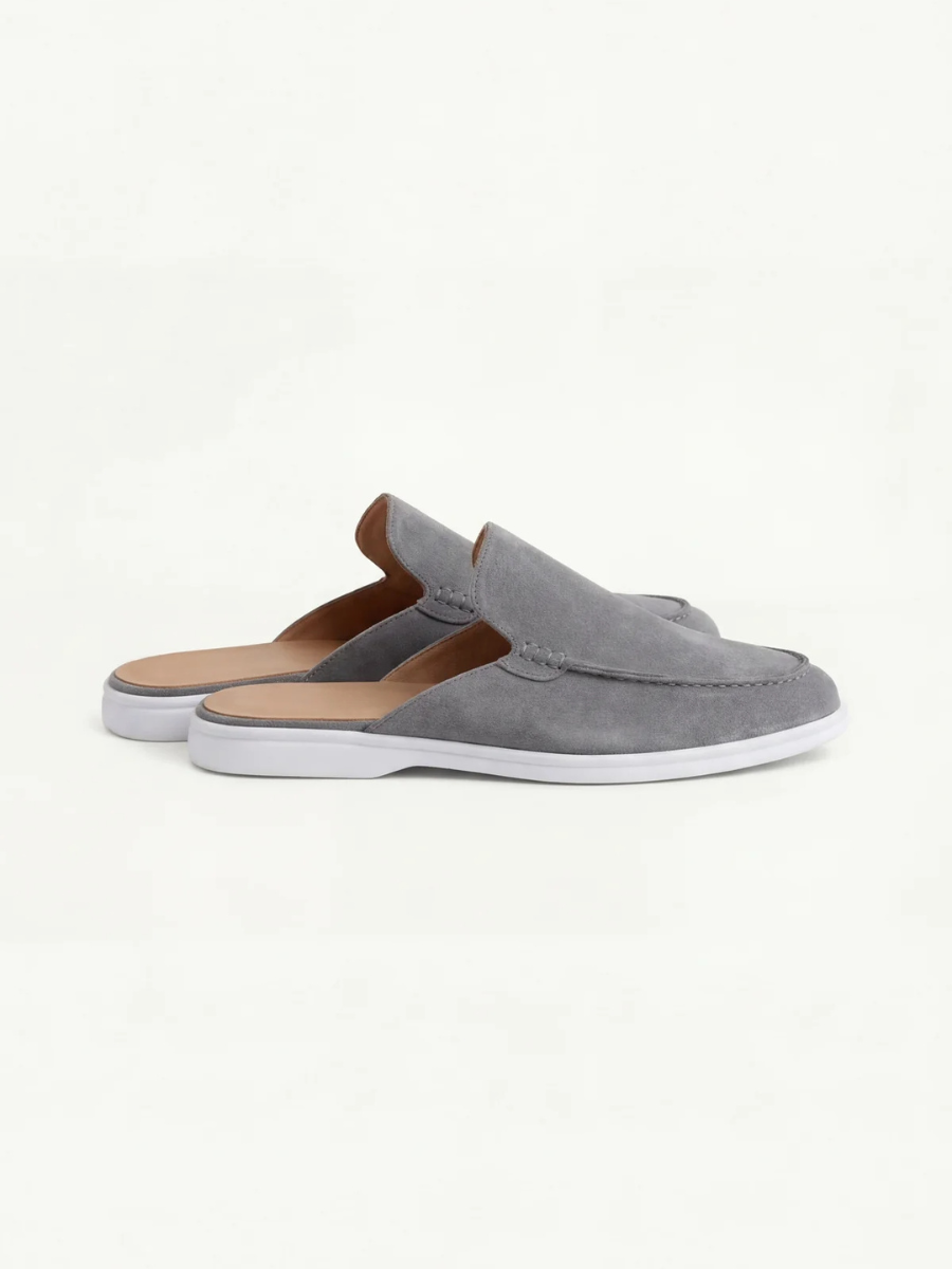 Men's Leather Slip-On Mules – Yacht Loafers – Grey