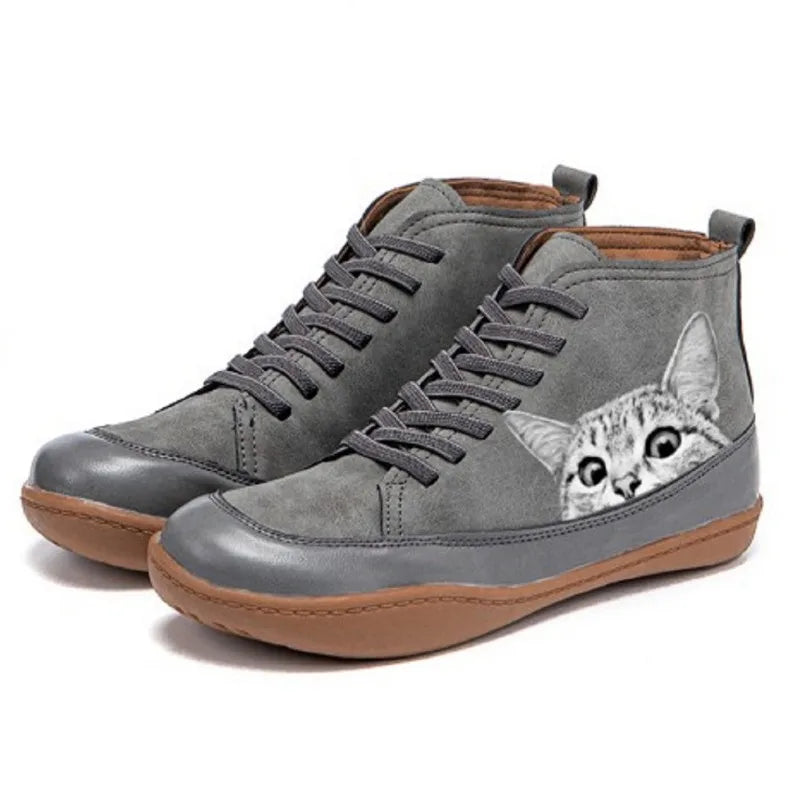 Women's Playful Cat High-Top Sneakers - Fun Cat Graphic