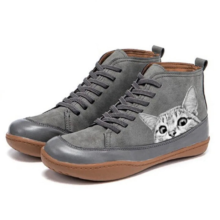 Women's Playful Cat High-Top Sneakers - Fun Cat Graphic