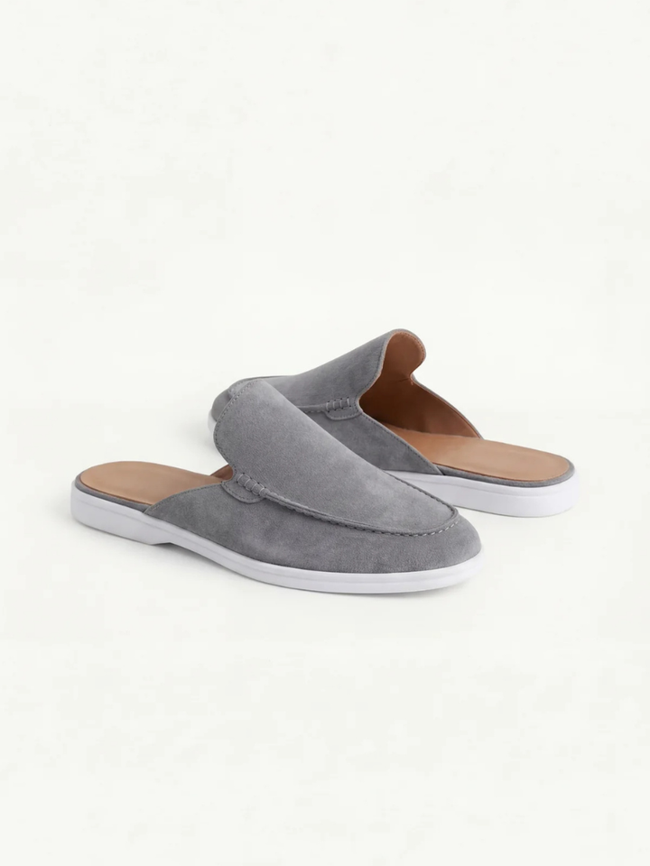 Men's Leather Slip-On Mules – Yacht Loafers – Grey