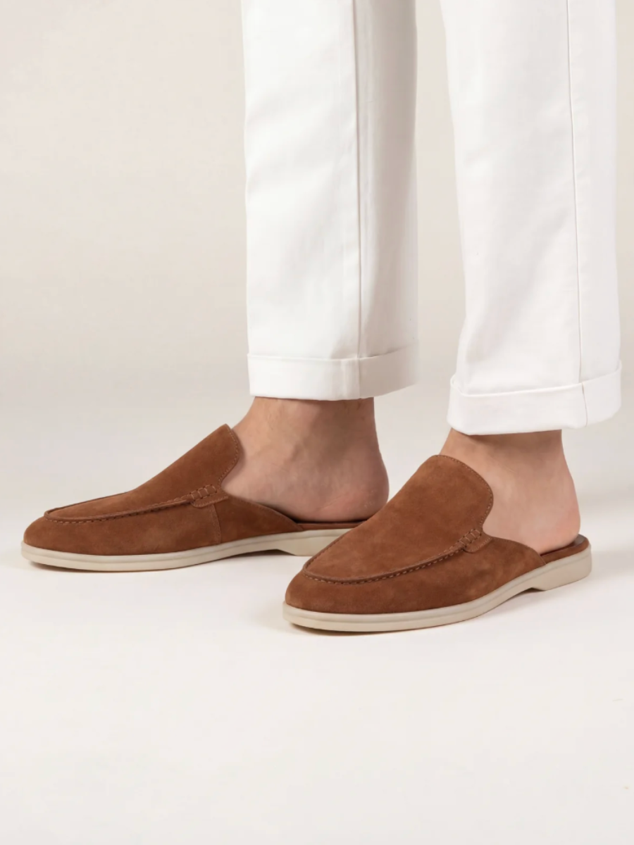 Men's Leather Slip-On Mules – Yacht Loafers – Maroon