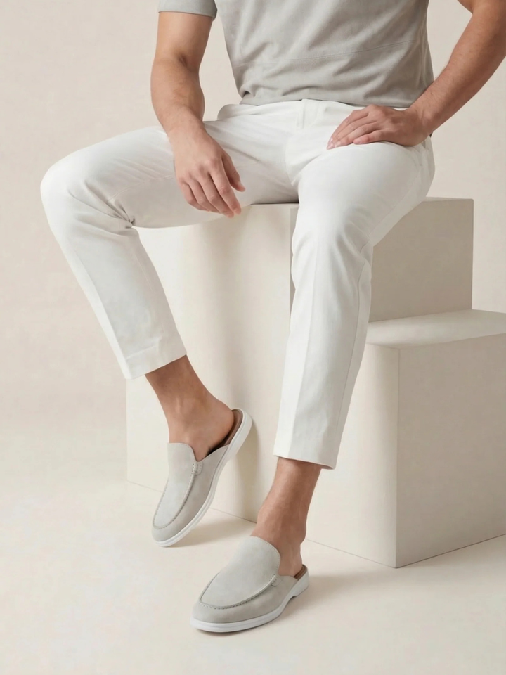 Men's Leather Slip-On Mules – Yacht Loafers – White