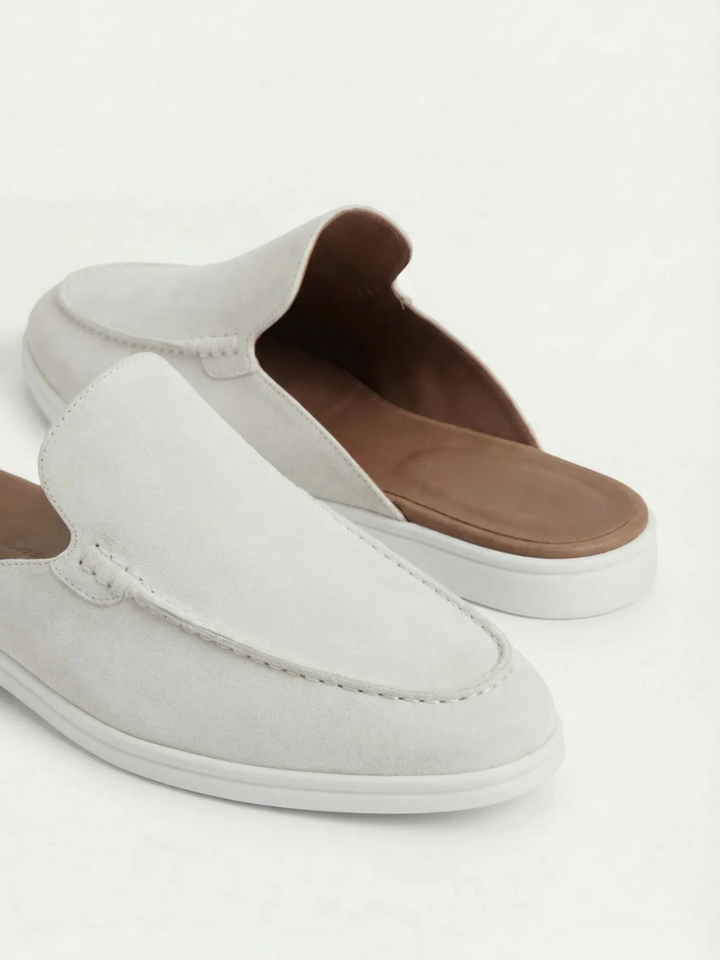 Men's Leather Slip-On Mules – Yacht Loafers – White