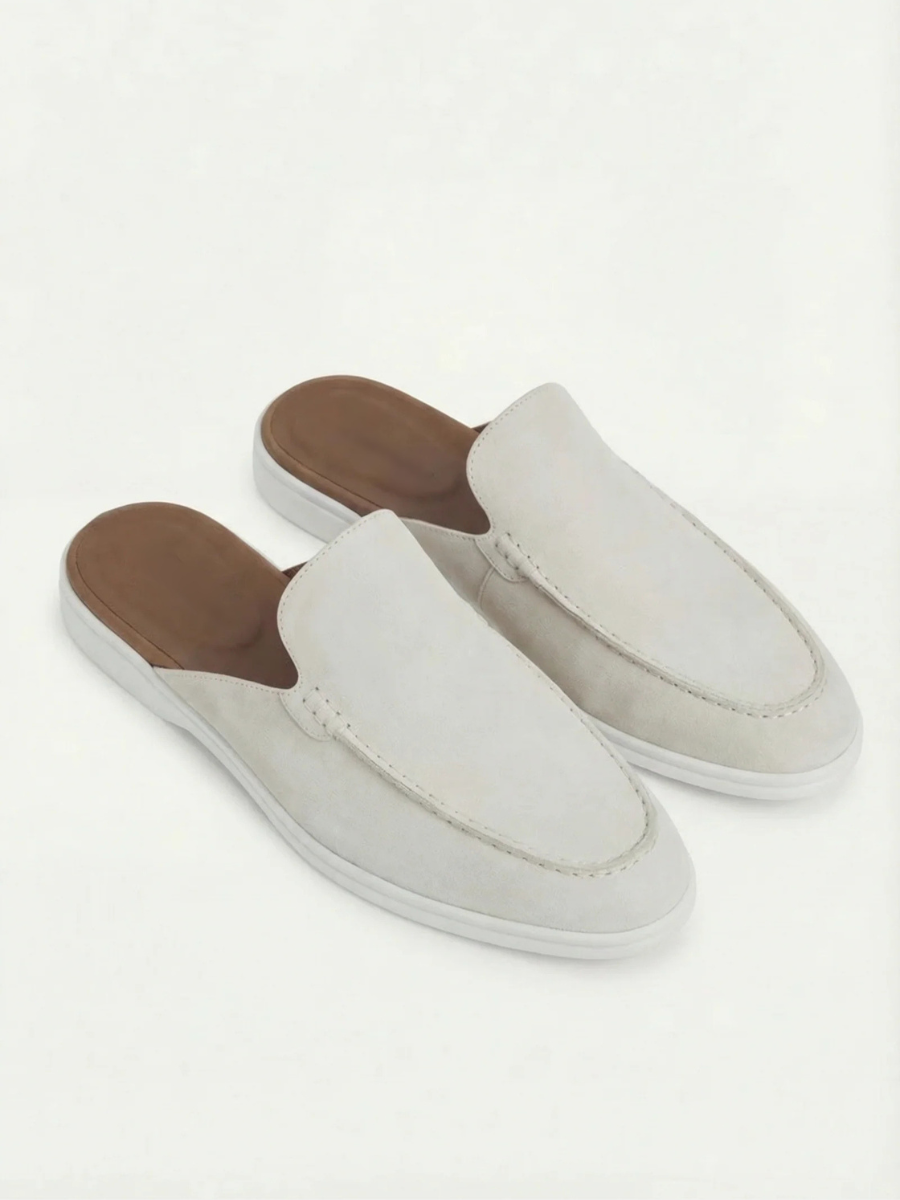 Men's Leather Slip-On Mules – Yacht Loafers – White