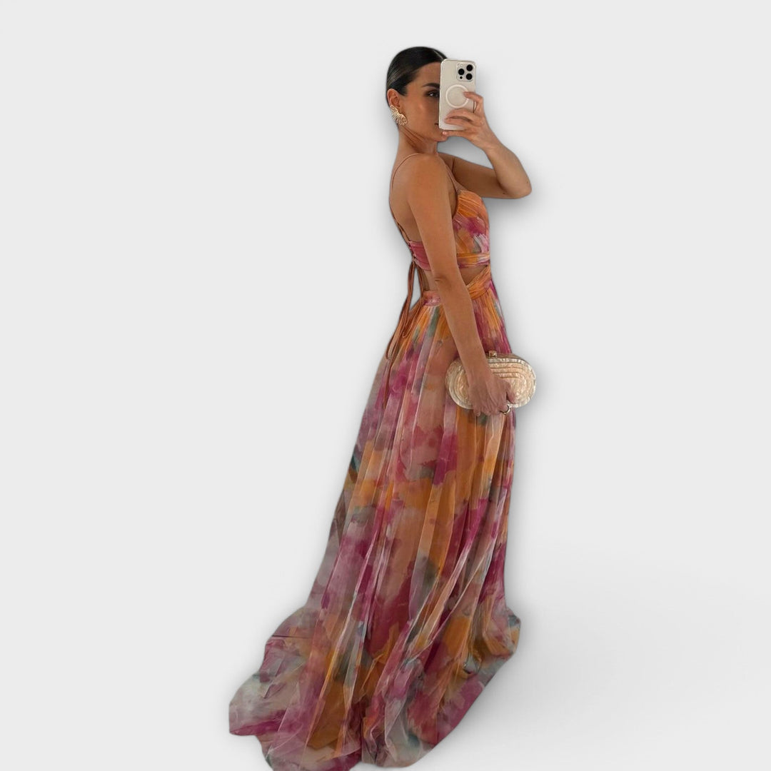 Women's Knit Printed Maxi Dress - Elegant and Shaping