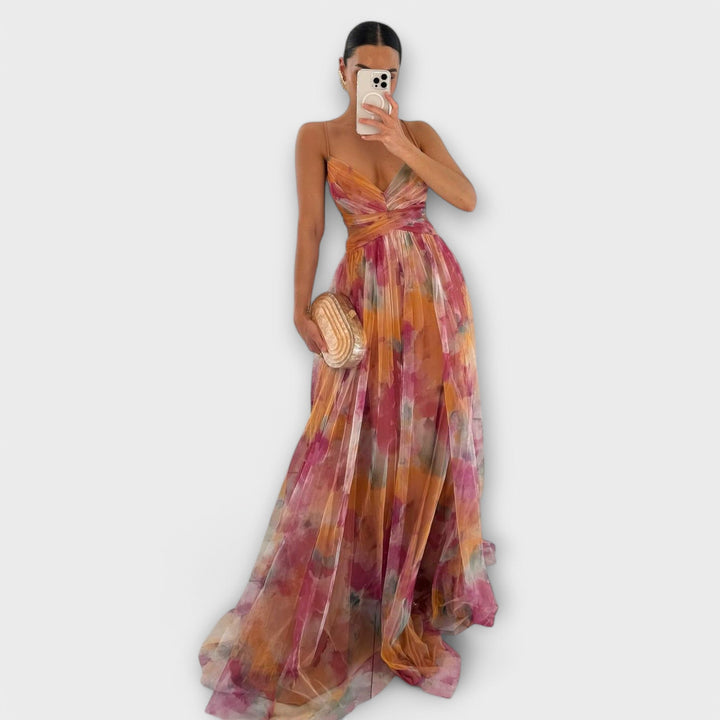 Women's Knit Printed Maxi Dress - Elegant and Shaping