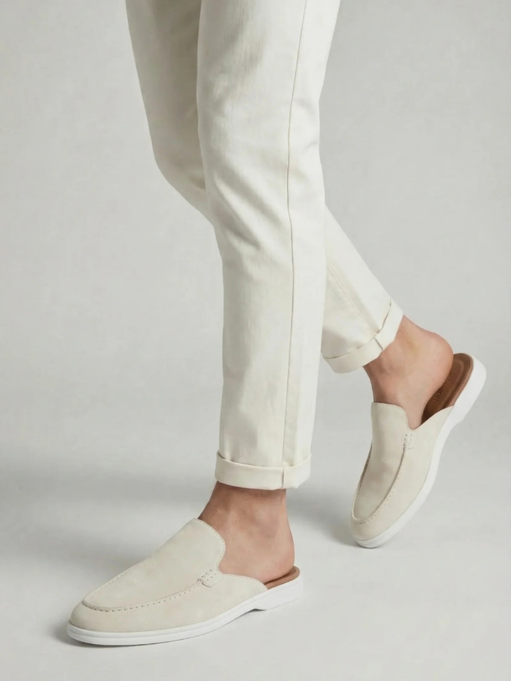 Men's Leather Slip-On Mules – Yacht Loafers – White