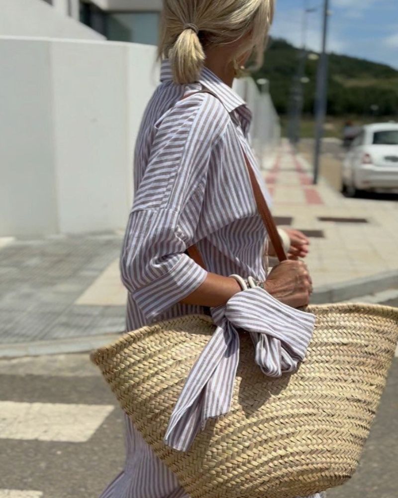 Women's Classic Striped Linen Shirt Dress - Effortless Style