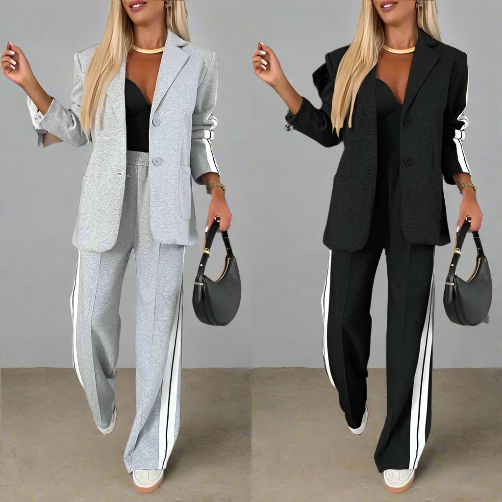 Women's Striped Suit Set - Effortless Office to Casual