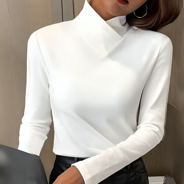 Women's Elegant High-Neck Long Sleeve Top - Office to Evening