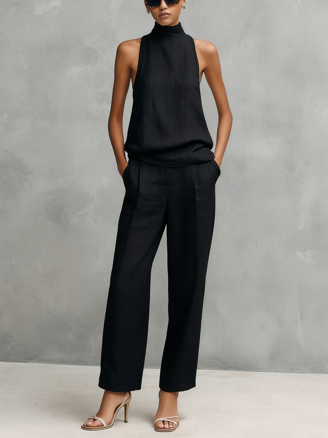 Women's Cotton-Linen Sleeveless Pant Set - Summer Elegance