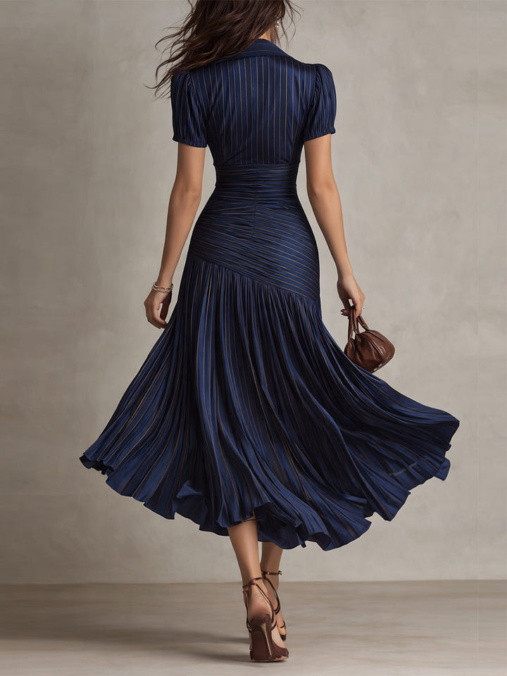 Women's Retro Striped Satin Midi Dress - Elegant Evening Essential