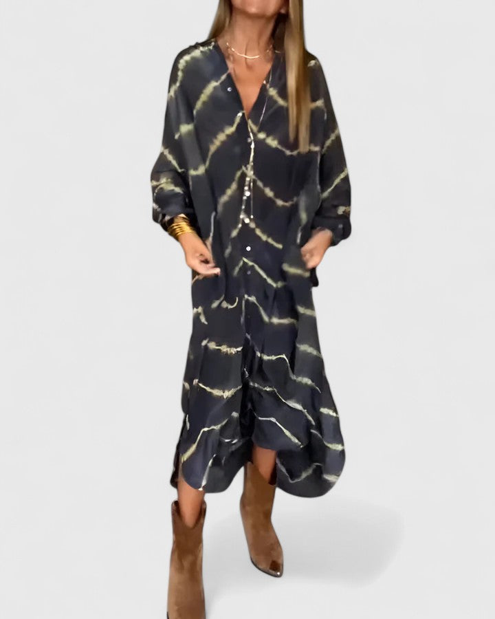 Women's Boho Striped V-Neck Maxi Dress - Effortless Elegance