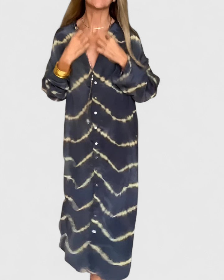 Women's Boho Striped V-Neck Maxi Dress - Effortless Elegance