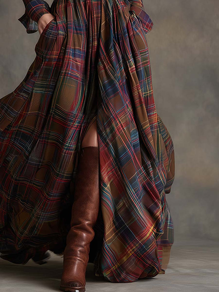Women's Plaid Maxi Shirt Dress - Effortlessly Elegant & Timeless