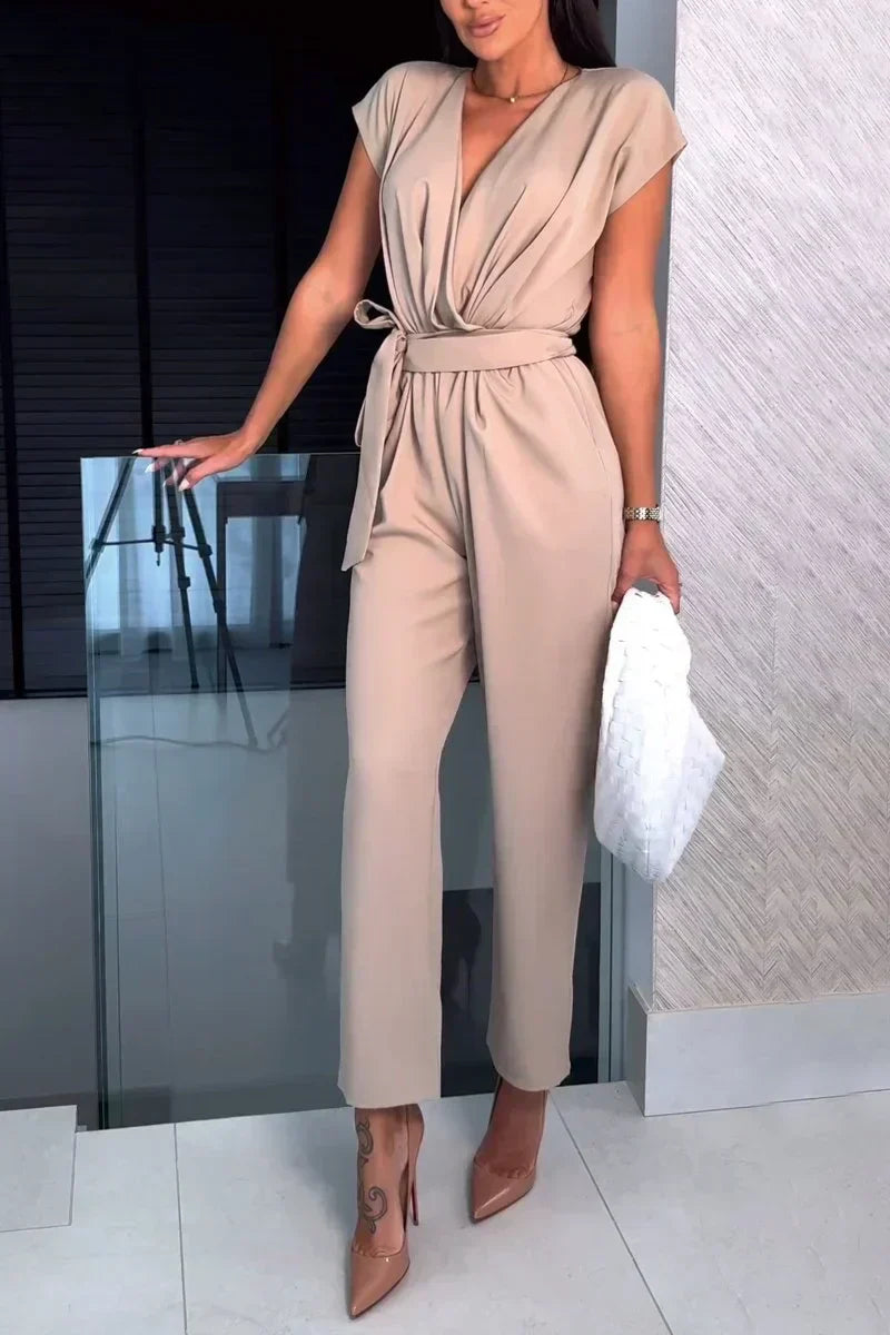 Women's Sable Short Sleeve V-Neck Jumpsuit - Effortless Chic
