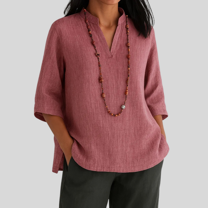 Women's Relaxed Split-Neck Blouse - Effortless Everyday Elegance
