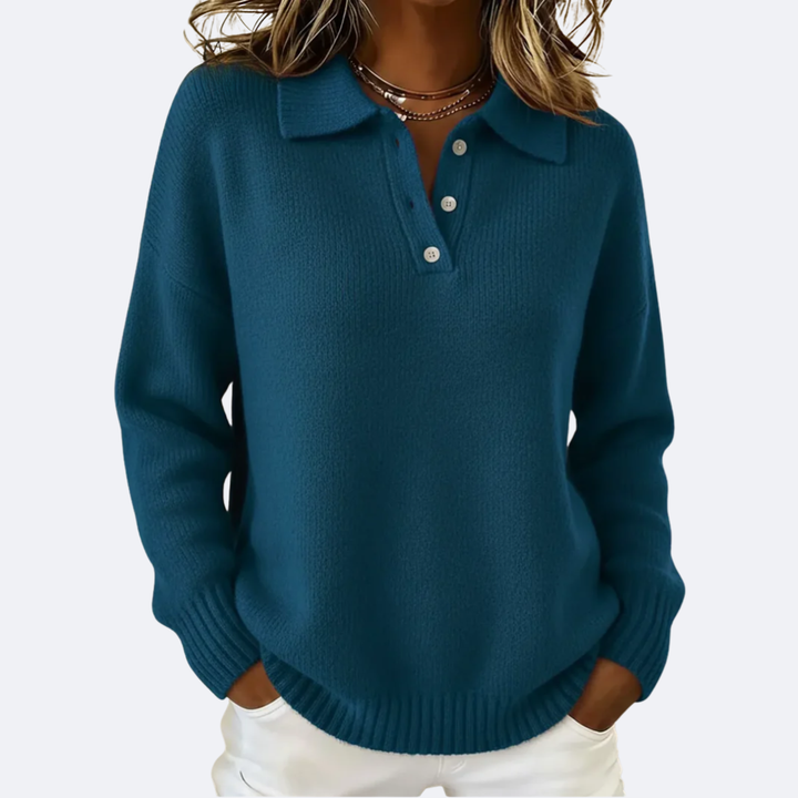 Women's Soft Knit Polo Collar Sweater - Everyday Elegance