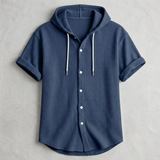 Men's Cotton Waffle Hooded Shirt – Relaxed Long-Sleeve Overshirt