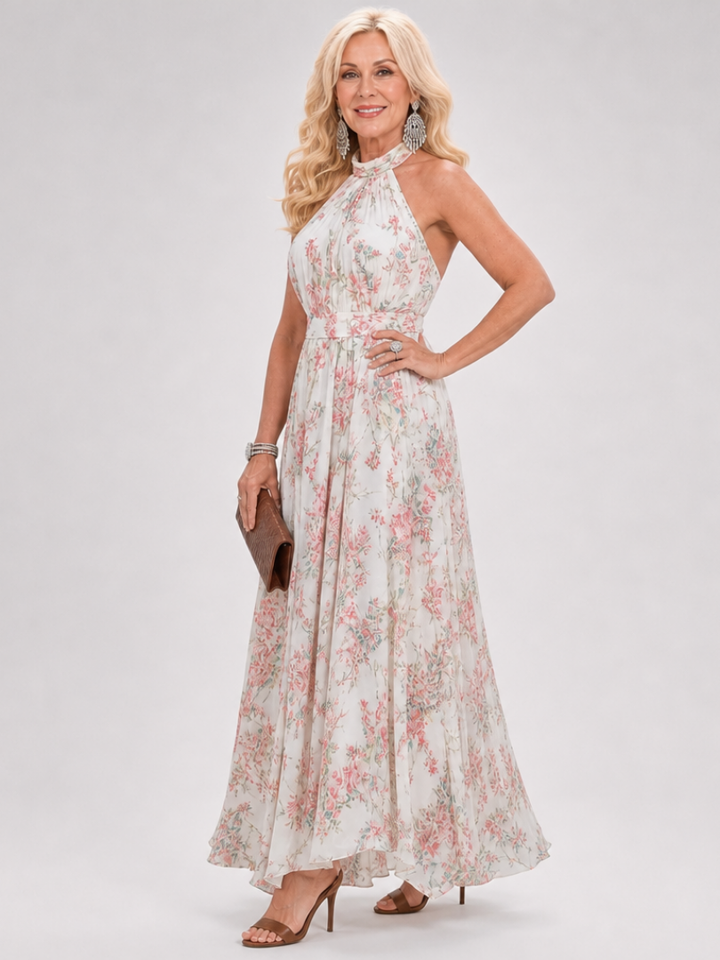 Women's Floral Print Halter Midi Dress - Perfect for Warm Days