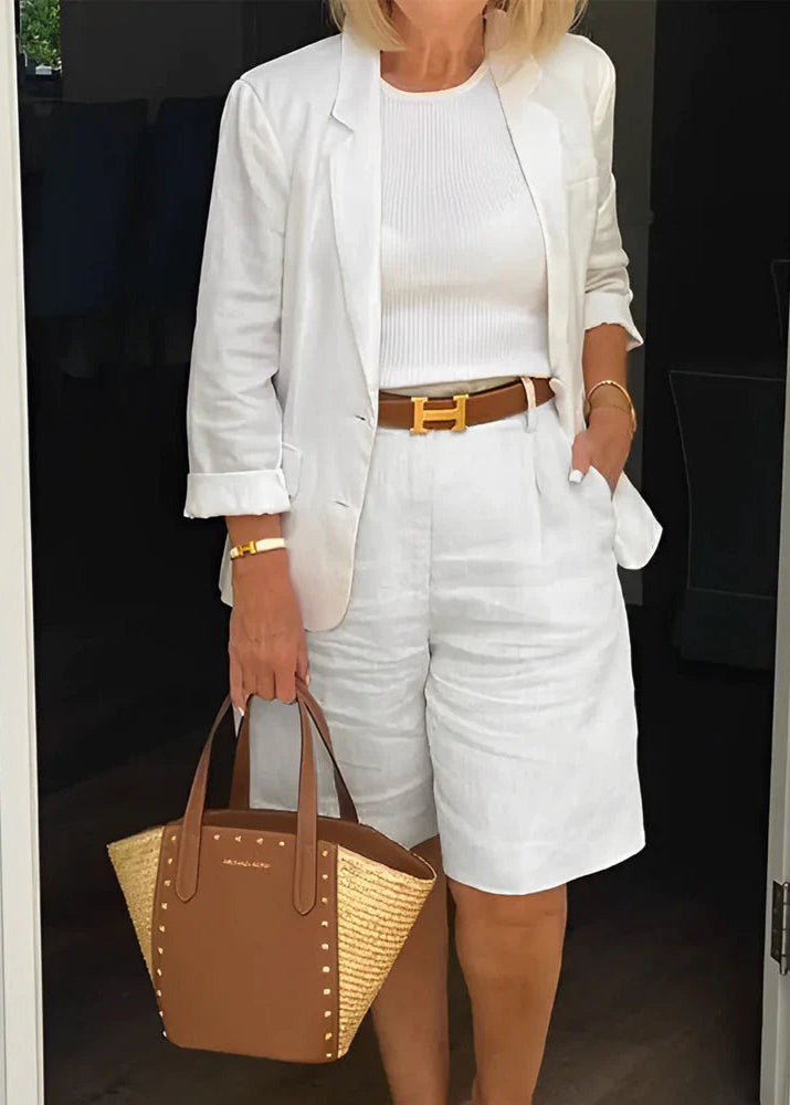 Women's Two Piece Set - Effortless Blazer & Shorts Combo