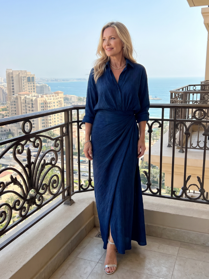 Women's Long Sleeve Wrap Front Maxi Dress - Effortless Polished Look