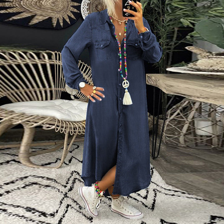Women's Tummy Covering Denim Maxi Dress - Versatile Elegance