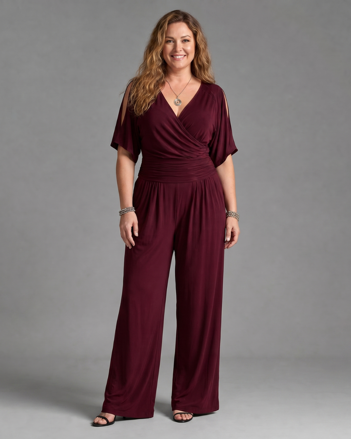 Women's Cold Shoulder Wrap Waist Relaxed Jumpsuit - Effortless Day to