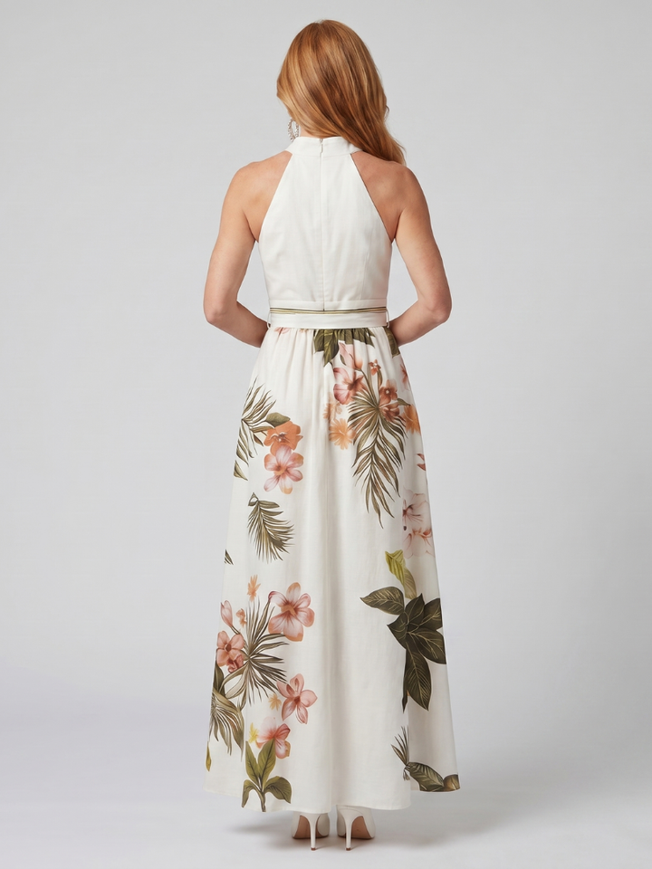 Women's Botanical Draped Halter Maxi Dress - Effortless Elegance