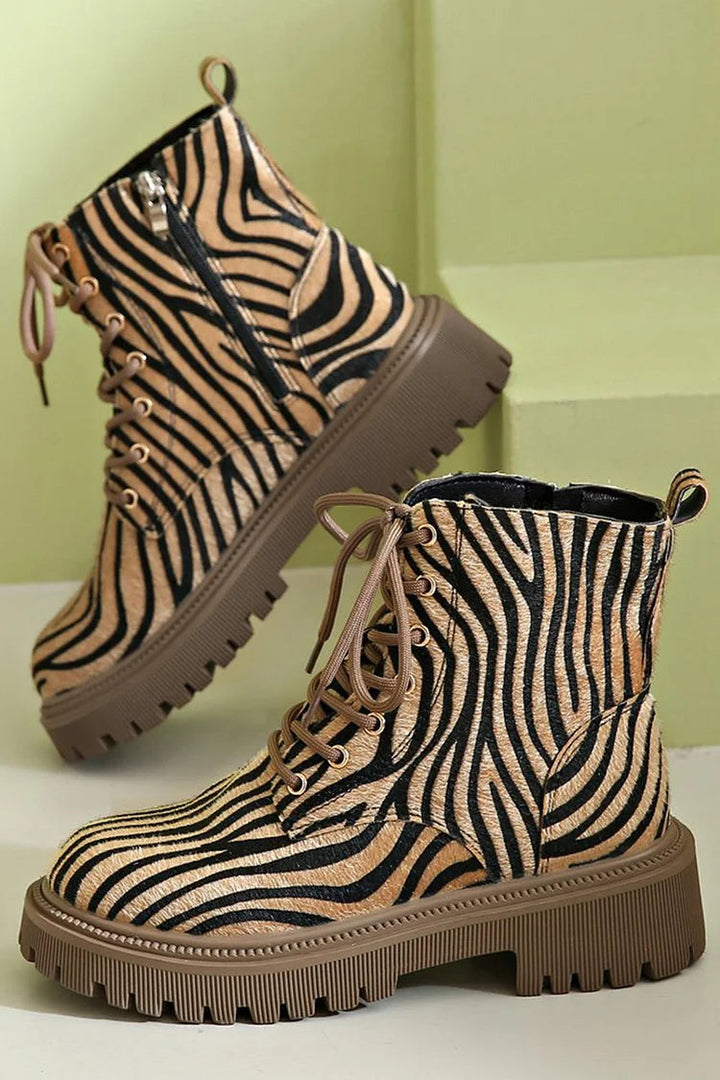 Women's Zebra Print Lace-Up Boots - Wild Style with Everyday Edge